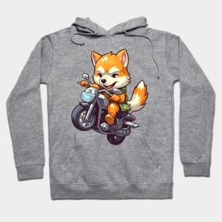 Cartoon Dog Rides Motorcycle to Fun Hoodie